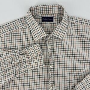 RALPH LAUREN PURPLE LABEL Men's 18 XXL Multicolor Tattersall Cotton Sport Shirt